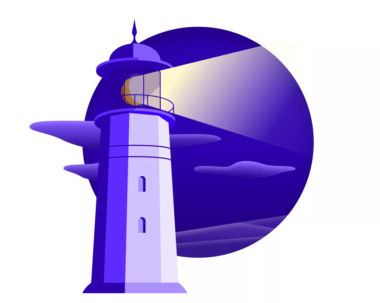 An image showing a stylized purple lighthouse, symbolizing that the purpose of the guide is to help you make your agency management clearer and more efficient.